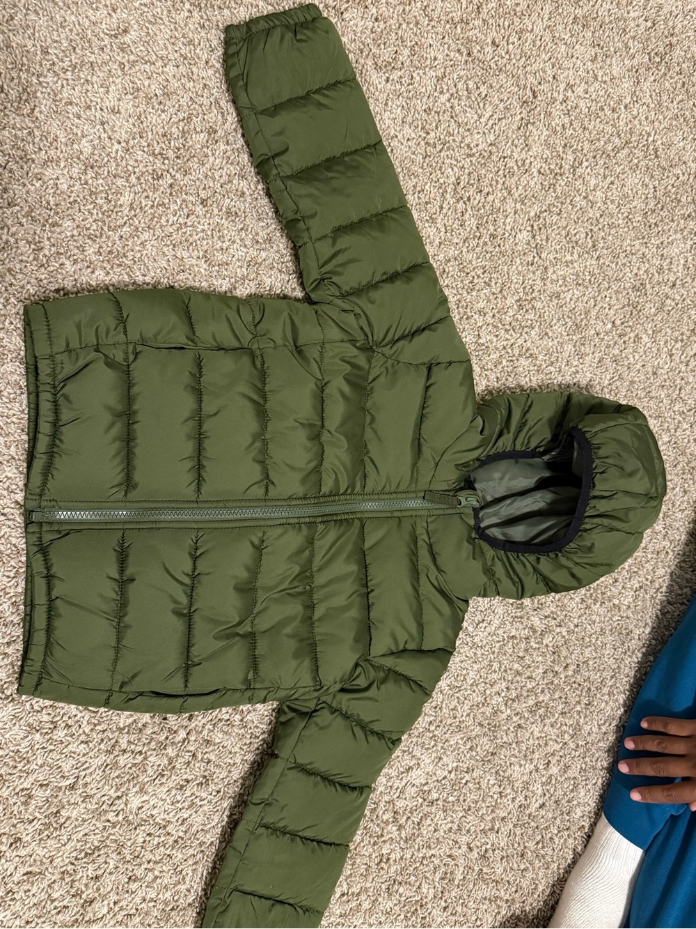 Kids Olive Green Hooded Puffer Jacket - Cozy - Winter Essentials